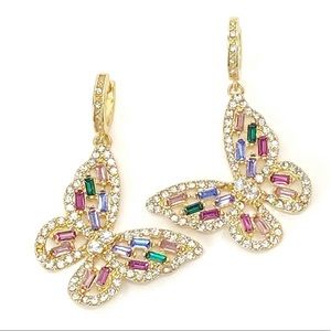 Gold/Multi-Gemstone Butterfly Drop Earrings